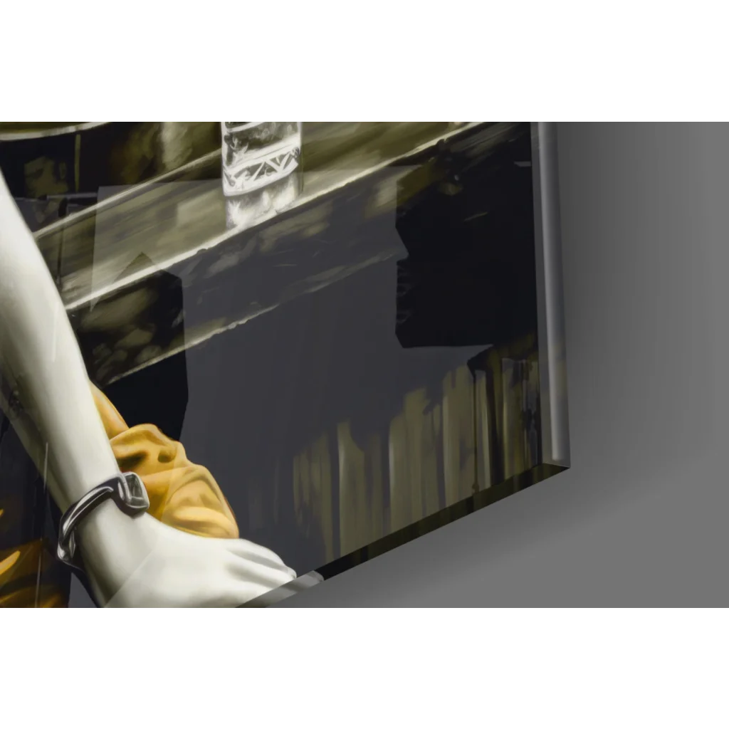 Sleek silver watch band on glass wall art canvas print