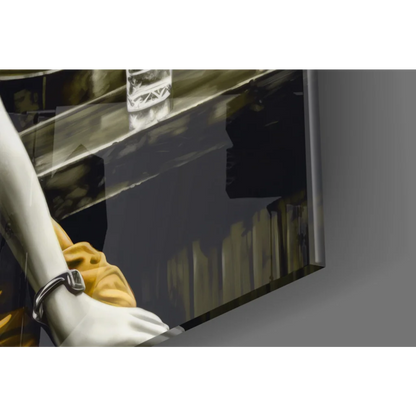 Sleek silver watch band on glass wall art canvas print