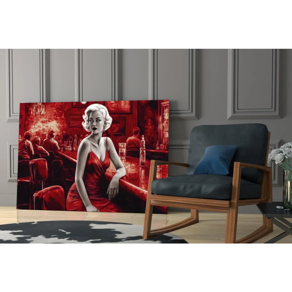 Glamorous red bar scene glass wall art canvas print