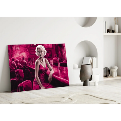 Marilyn Monroe Red Dress Bar Scene Glass Wall Art Canvas Print | Modern Wall Art Decor | vintageantiquesgifts.com