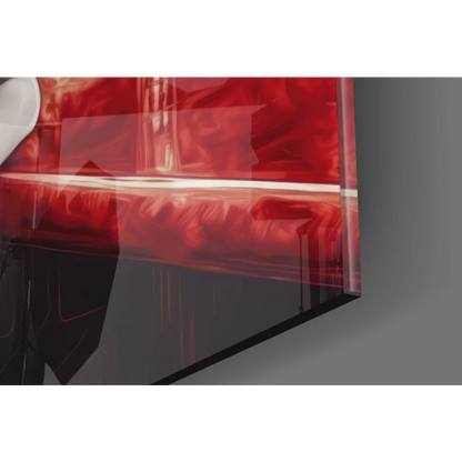 Glamorous red bar scene glass wall art with glossy reflective screen