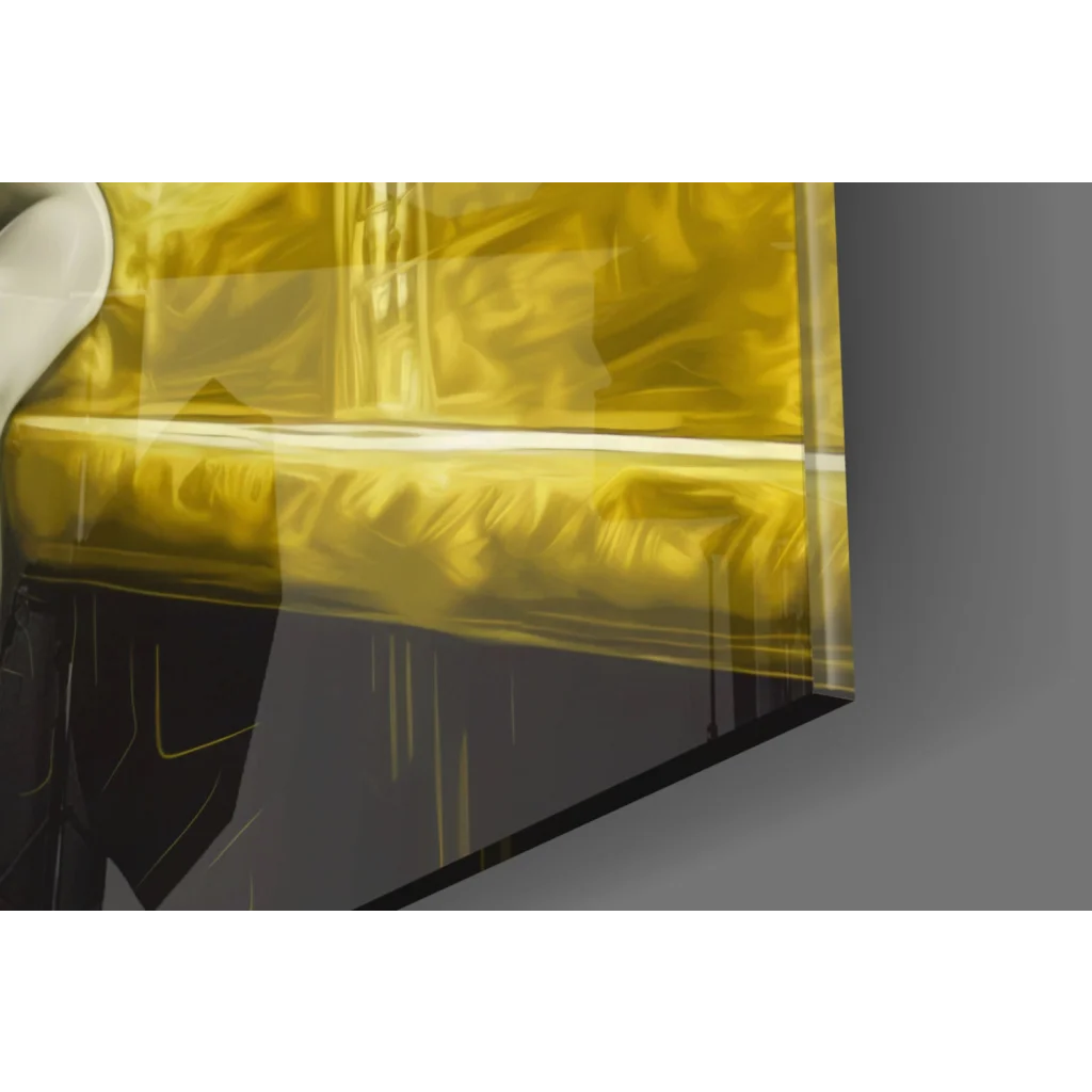 Glamorous golden glass wall art with glossy textured panel