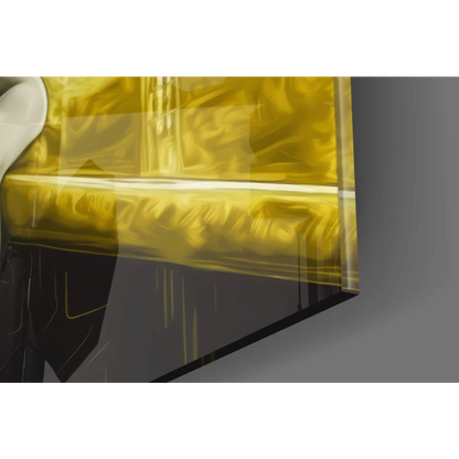 Glamorous golden glass wall art with glossy textured panel