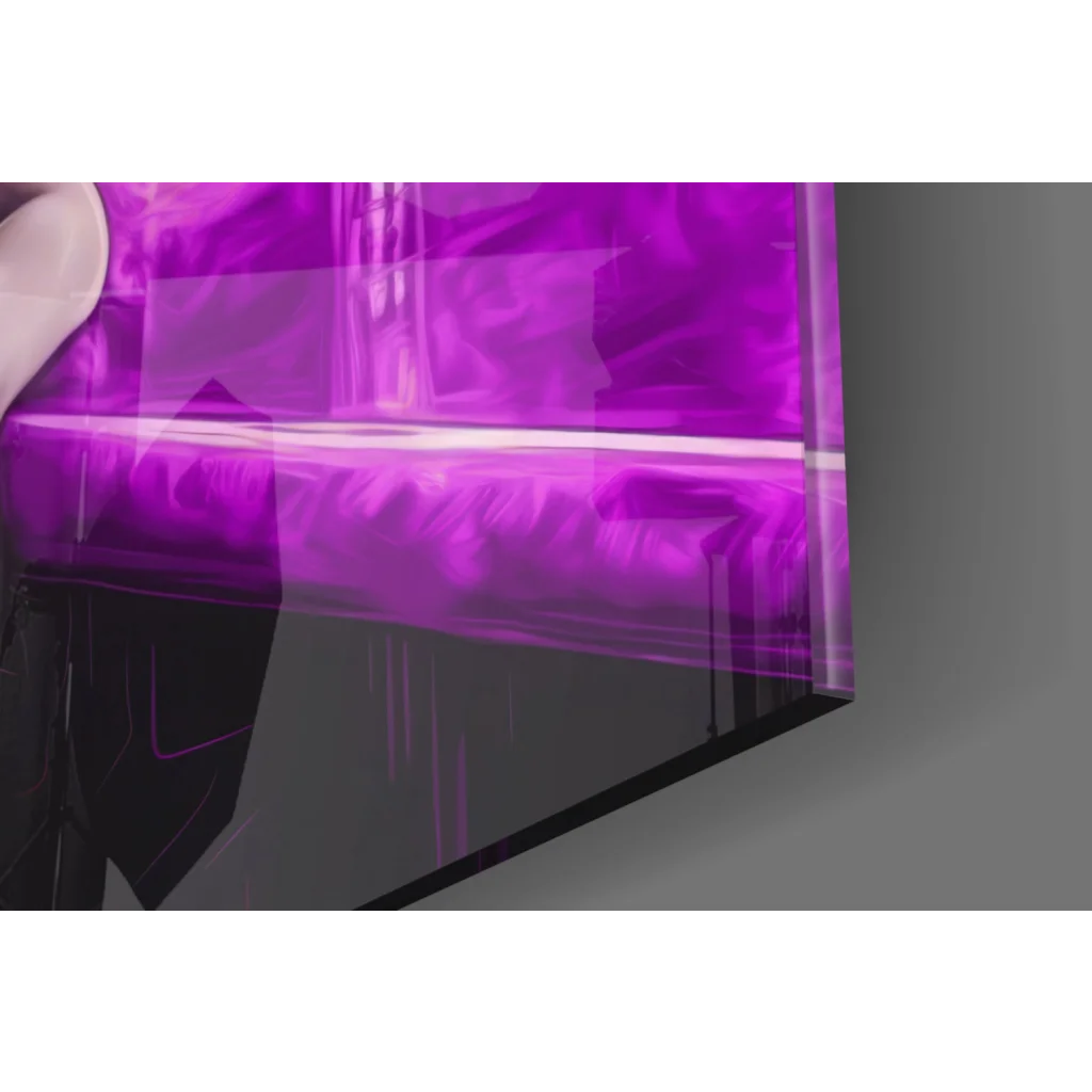 Stunning translucent purple glass wall art with glossy finish and subtle internal lighting