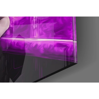 Stunning translucent purple glass wall art with glossy finish and subtle internal lighting