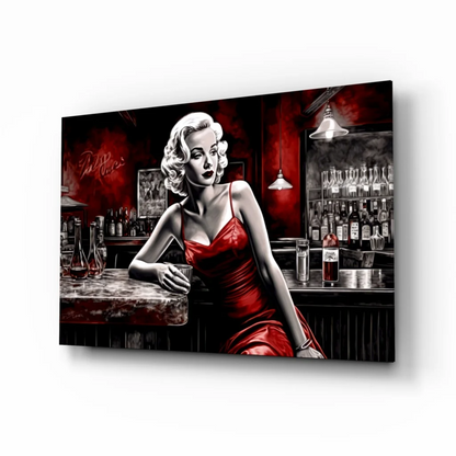 Blonde in red satin dress, Marilyn Monroe wall art print