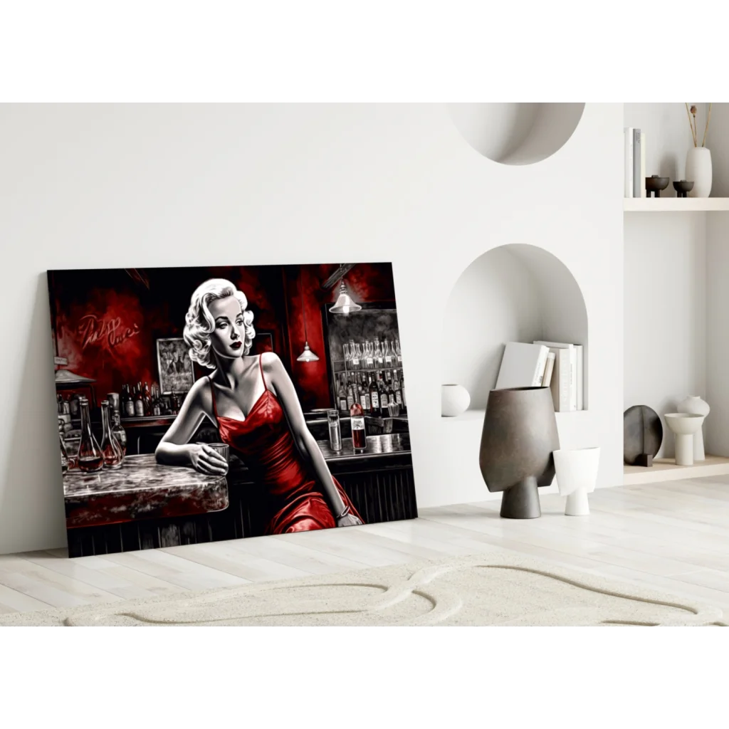 Marilyn Monroe red dress bar scene wall art canvas print