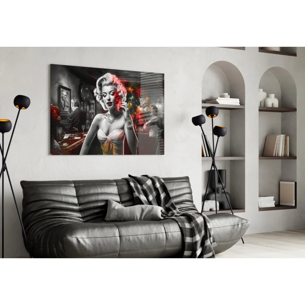 Marilyn Monroe Pop Art Glass Wall Art with Red Flowers | Contemporary Home Wall Art | vintageantiquesgifts.com