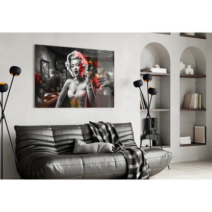Marilyn Monroe Pop Art Glass Wall Art with Red Flowers | Contemporary Home Wall Art | vintageantiquesgifts.com