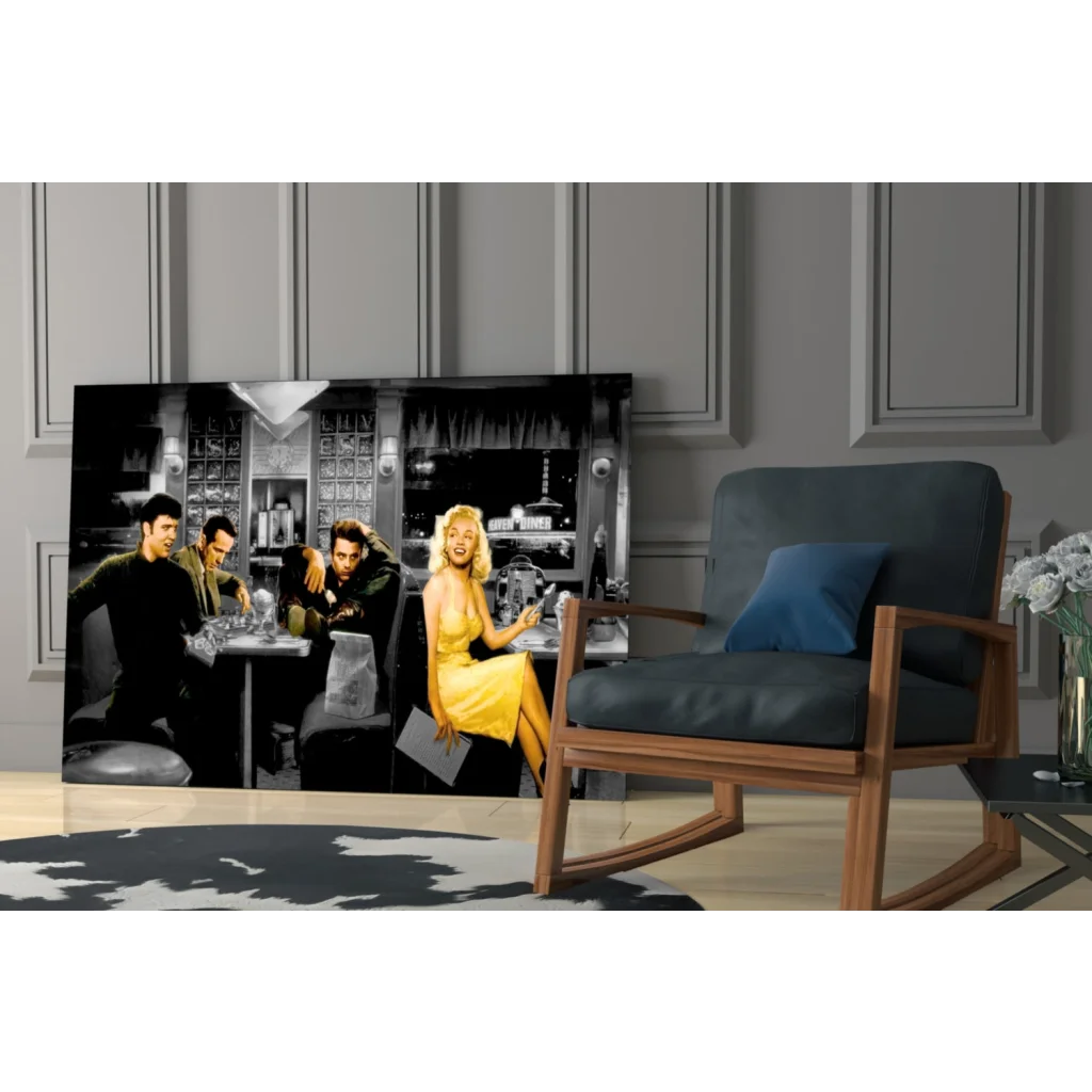 Framed Marilyn Monroe yellow dress diner scene canvas wall art