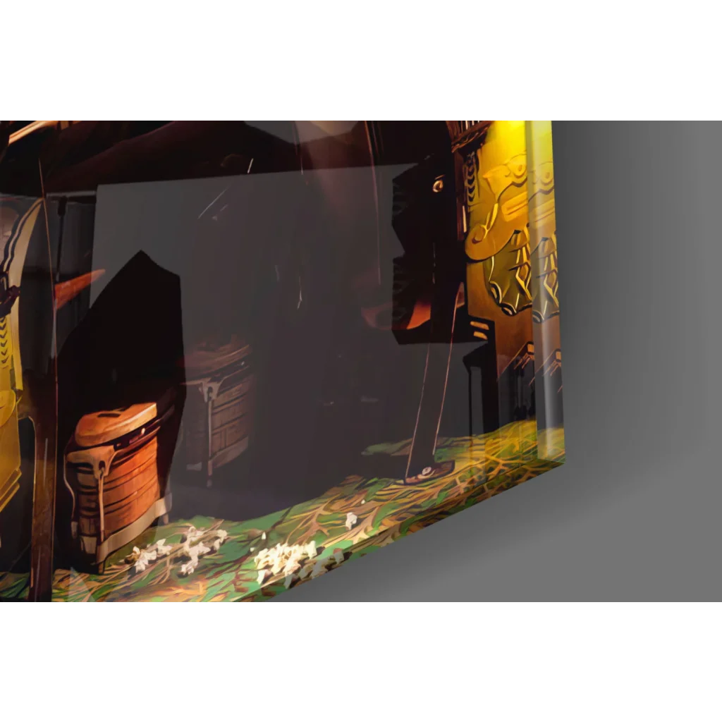 Golden Friends statue in glass wall art canvas print