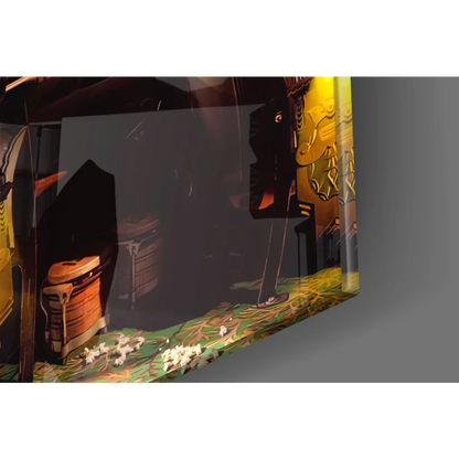 Golden Friends statue in glass wall art canvas print