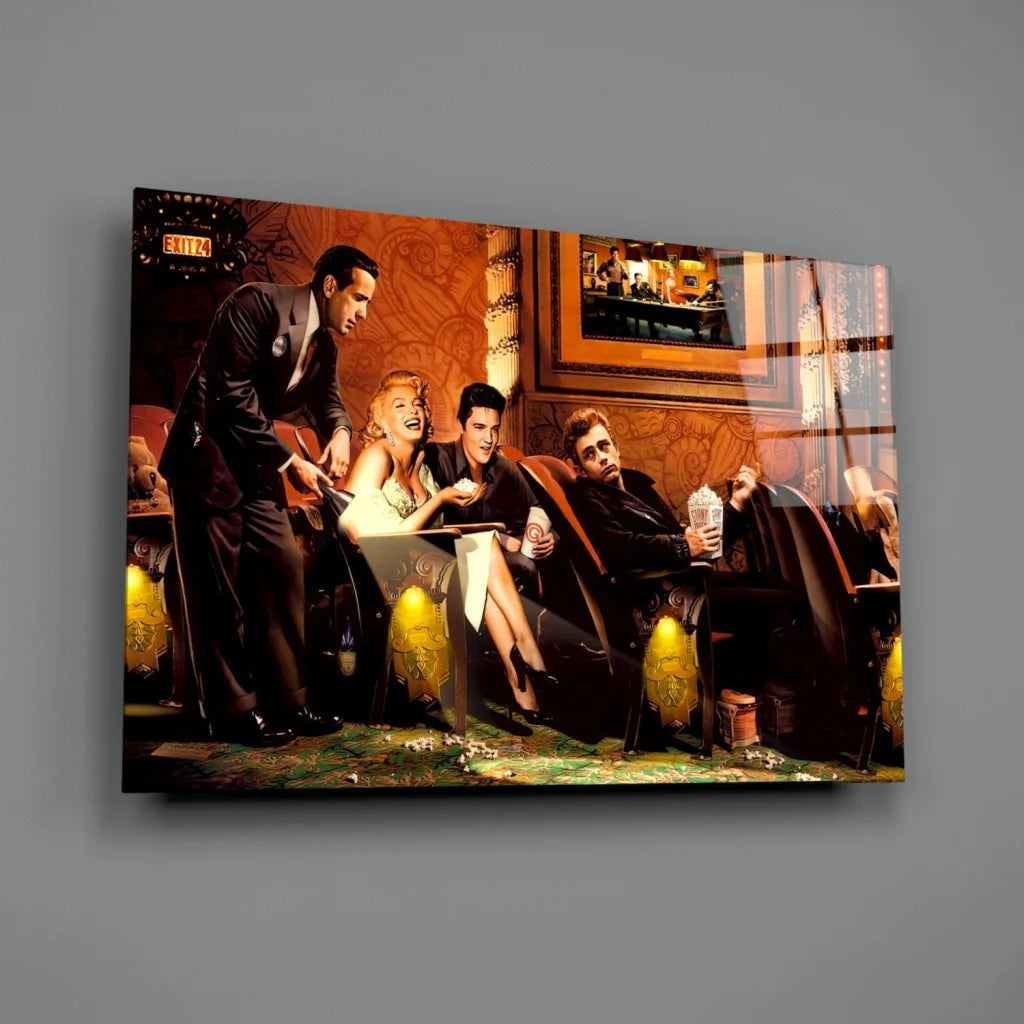 Friends TV Show glass wall art: vibrant glossy canvas print of characters in ornate theater