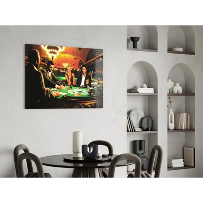 Dramatic casino poker glass wall art print on white wall