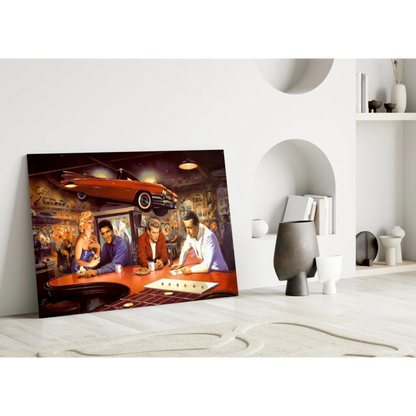 Vintage casino car glass wall art canvas print with roulette scene