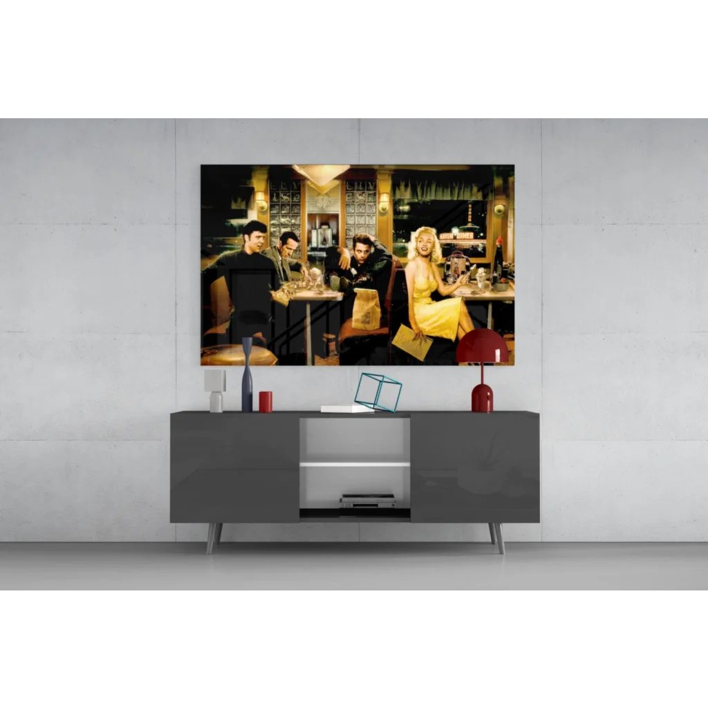 Friends cafe scene on glass wall art canvas print