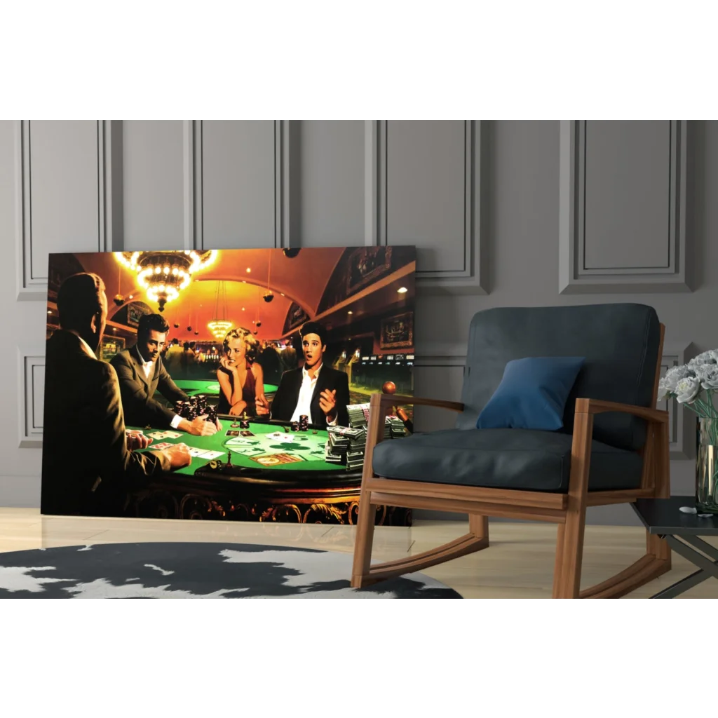 Vibrant casino poker scene on glass wall art print