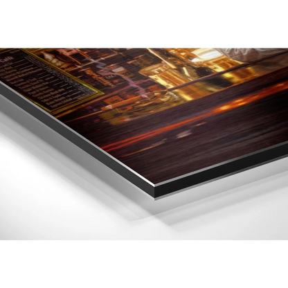 Vibrant night cityscape on brushed aluminium dibond wall art print