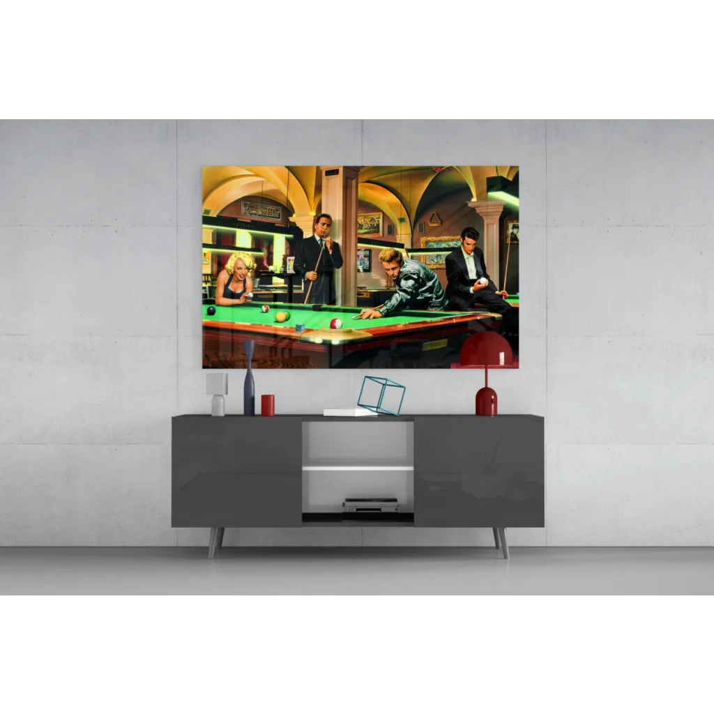 Classic Pool Hall Scene from The Italian Job on glass wall art