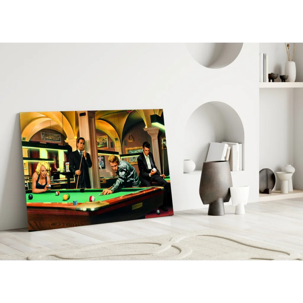Classic Pool Hall Scene Glass Wall Art Print | Modern Wall Art Decor | vintageantiquesgifts.com