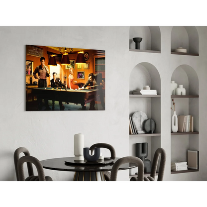 Sopranos pool hall scene vintage wall art print with warm lighting