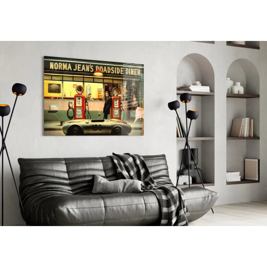 Retro Diner Porsche Race Car Glass Wall Art Print | Contemporary Home Wall Art | vintageantiquesgifts.com