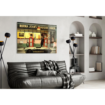 Retro Diner Porsche Race Car Glass Wall Art Print | Contemporary Home Wall Art | vintageantiquesgifts.com