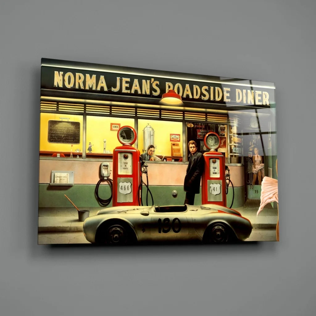 Retro Diner Porsche Race Car Glass Wall Art Print | Glass Wall Art Print | vintageantiquesgifts.com