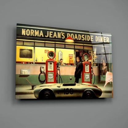 Retro Diner Porsche Race Car Glass Wall Art Print | Glass Wall Art Print | vintageantiquesgifts.com