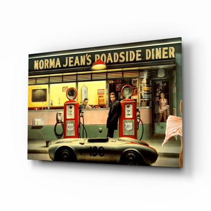 Retro Diner Porsche Race Car Glass Wall Art Print | Insigneart USA | vintageantiquesgifts.com