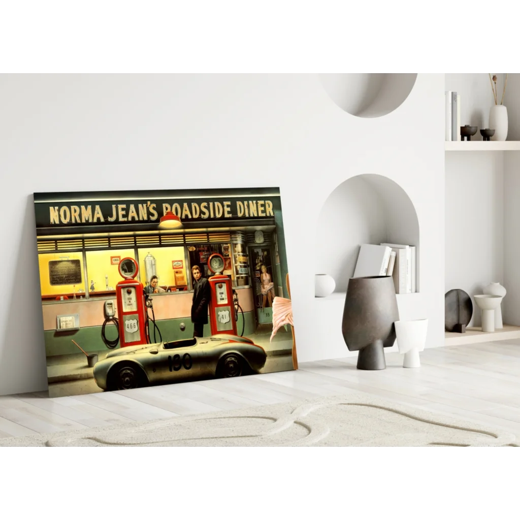 Retro Diner Porsche Race Car Glass Wall Art Print | Modern Wall Art Decor | vintageantiquesgifts.com