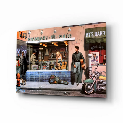 Retro Street Scene Glass Wall Art Canvas Print | Insigneart USA | vintageantiquesgifts.com