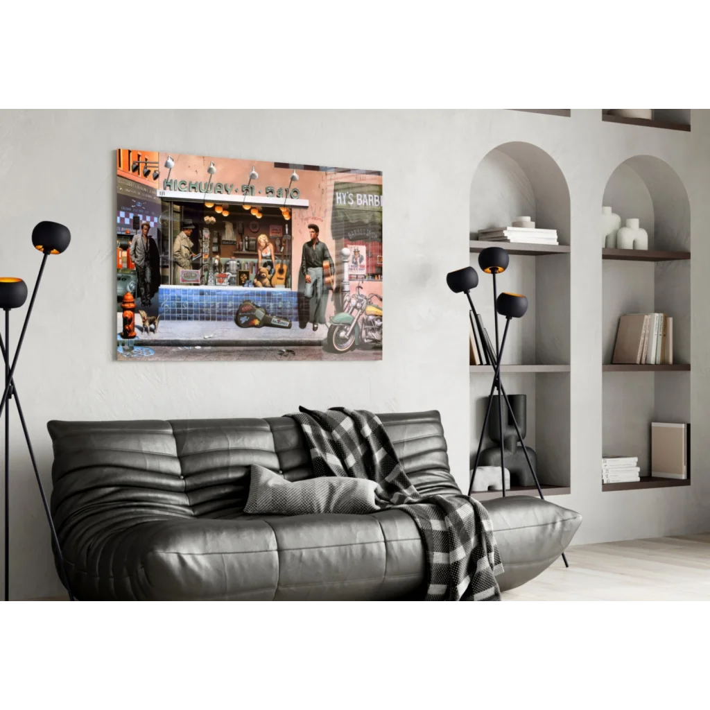 Retro Street Scene Glass Wall Art Canvas Print | Contemporary Home Wall Art | vintageantiquesgifts.com