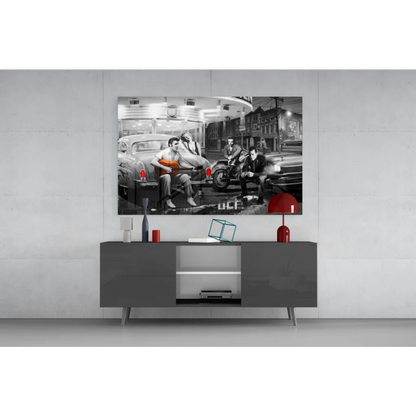 Elvis Presley vintage car wall art canvas print with red accents