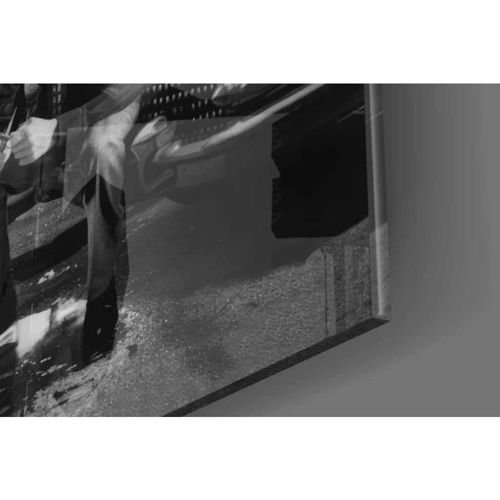 Black-and-white Elvis Presley wall art print of man in wet pavement scene