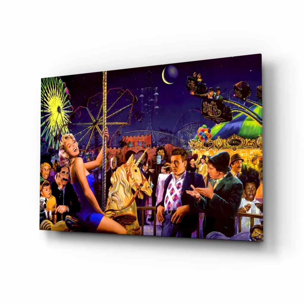 Carnival Carousel Night Glass Wall Art Canvas Print | Insigneart USA | vintageantiquesgifts.com