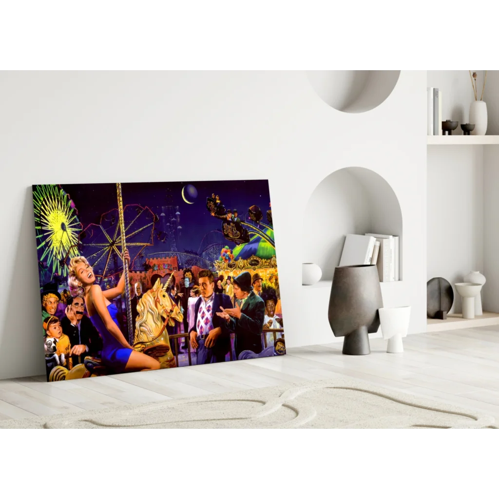 Carnival Carousel Night Glass Wall Art Canvas Print | Modern Wall Art Decor | vintageantiquesgifts.com