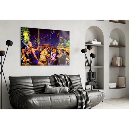 Carnival Carousel Night Glass Wall Art Canvas Print | Contemporary Home Wall Art | vintageantiquesgifts.com