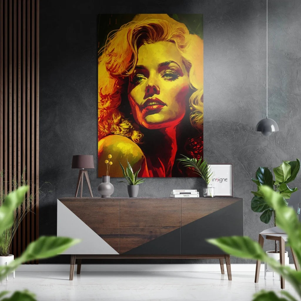 Vibrant pop-art Marilyn Monroe on brushed aluminium dibond