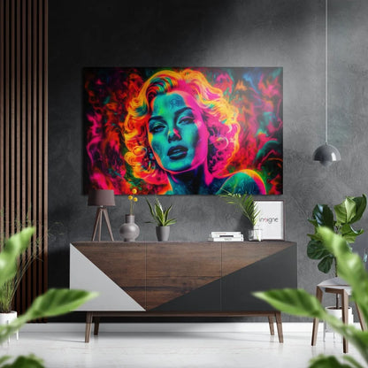 Vibrant pop-art Marilyn Monroe on brushed aluminium dibond print