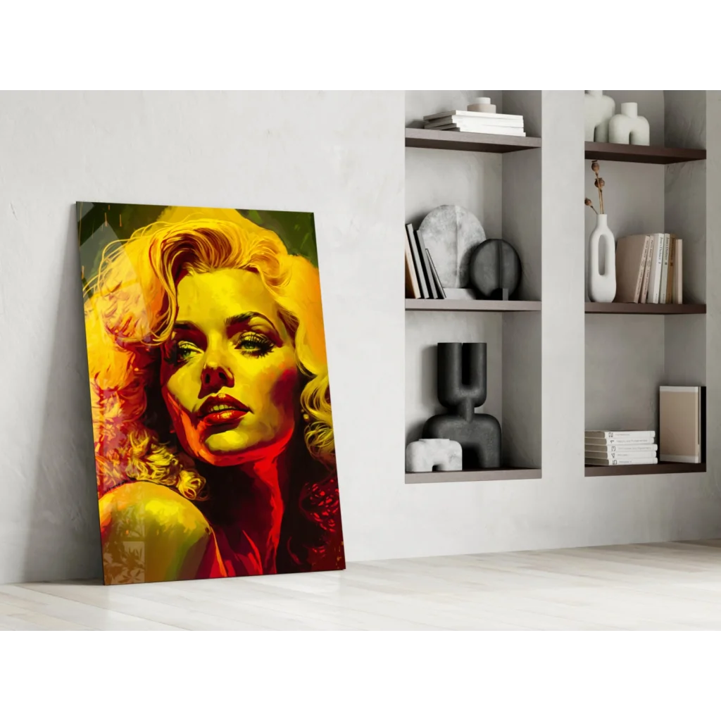 Vibrant Marilyn Monroe pop art canvas wall art in bold yellow and red