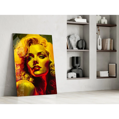 Vibrant Marilyn Monroe pop art canvas wall art in bold yellow and red