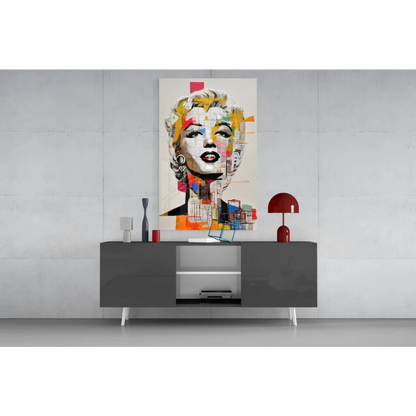 Vibrant Marilyn Monroe pop art canvas wall art with bold geometric colors