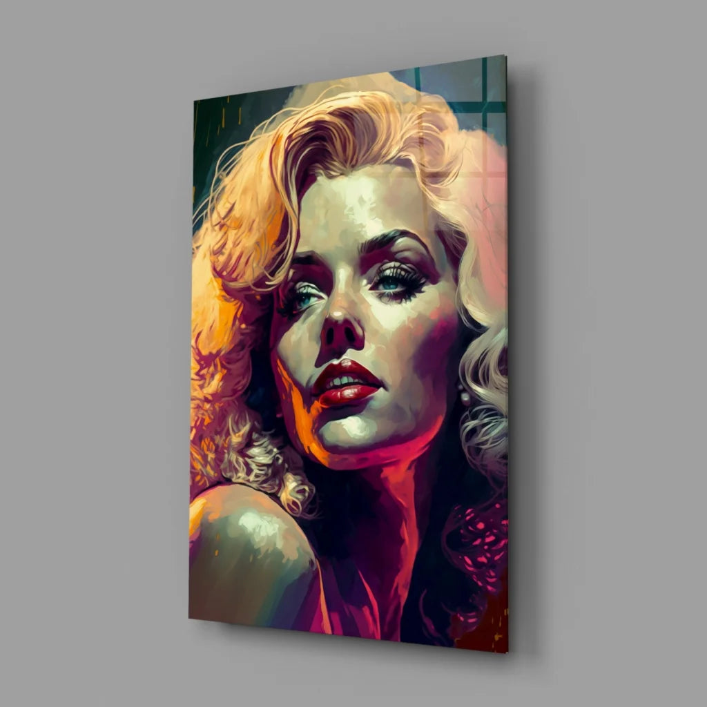 Glamorous Blonde Pop Art Canvas Wall Art with Bold Red Lips | Glass Wall Art Print | vintageantiquesgifts.com