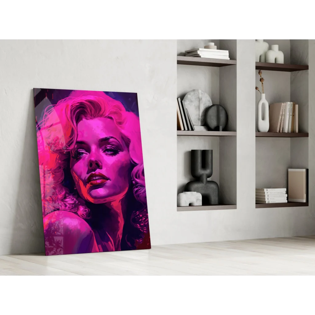 Vibrant pink purple pop art Marilyn Monroe glass wall art portrait