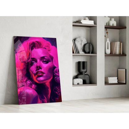 Vibrant pink purple pop art Marilyn Monroe glass wall art portrait