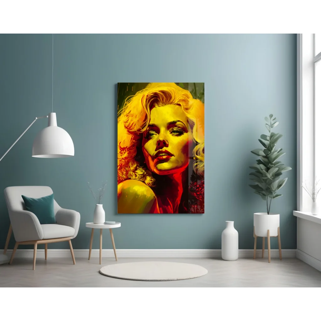 Vibrant pop art Marilyn Monroe canvas wall art in bold yellow and red