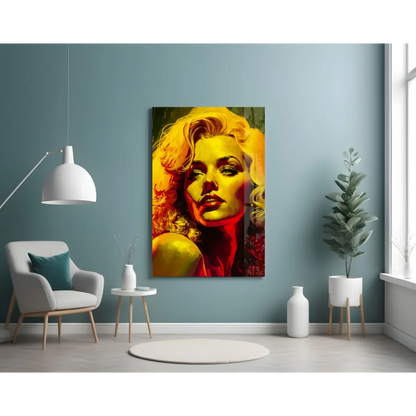 Vibrant pop art Marilyn Monroe canvas wall art in bold yellow and red