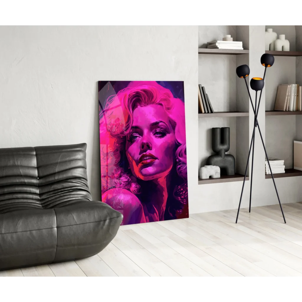 Vibrant pop art Marilyn Monroe glass wall art portrait on framed canvas