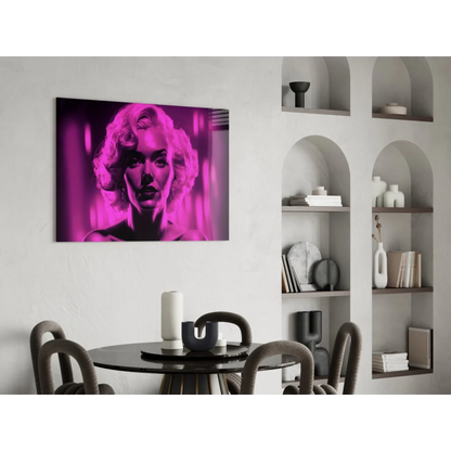 Vibrant magenta Marilyn Monroe portrait on sleek glass wall art print
